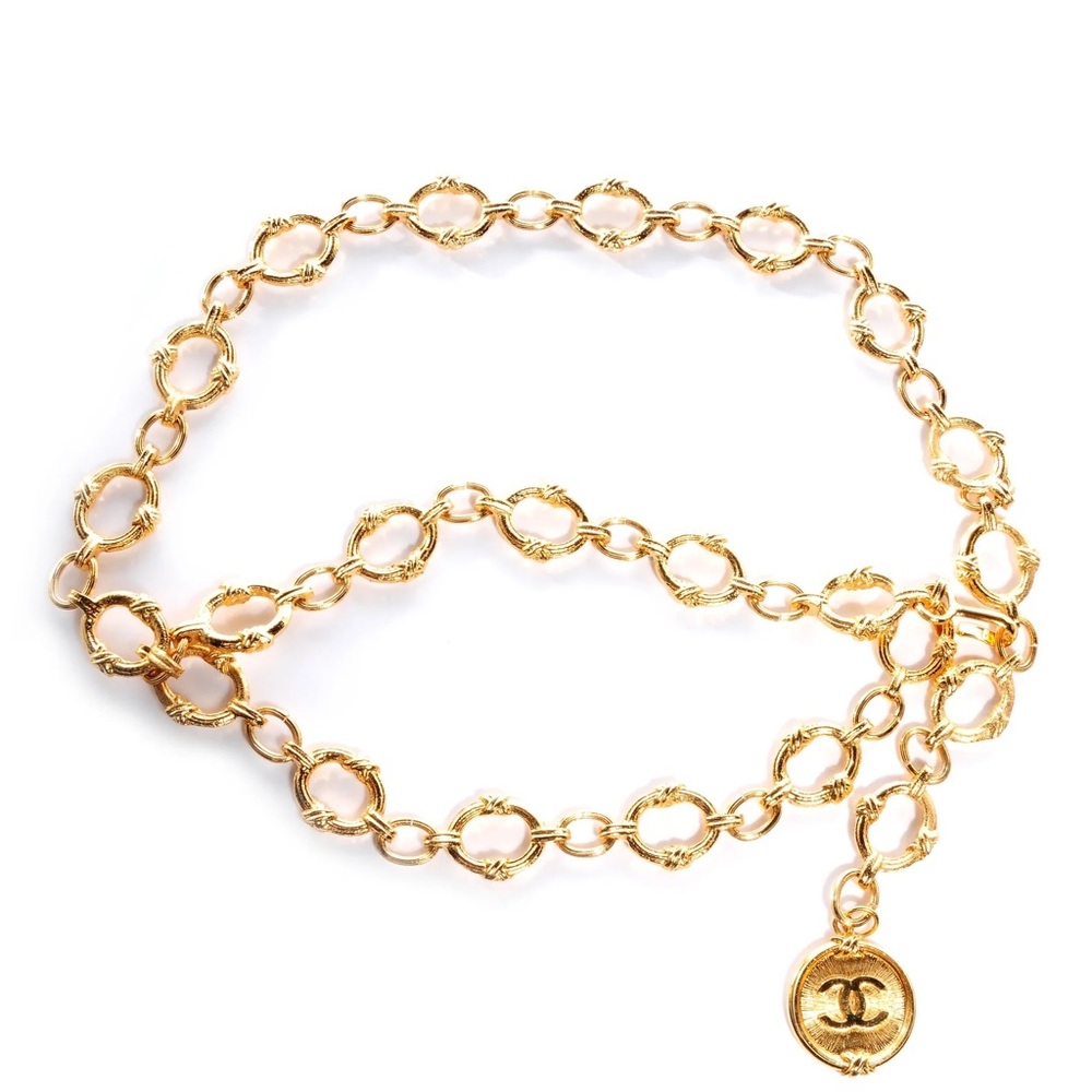 Authentic CHANEL double chain link gold plated medallion vintage belt 95cm - Picture 1 of 9